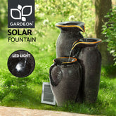 Gardeon Solar Fountain Water Fountain Feature Cascading Fountain LED Lights 76CM Grey